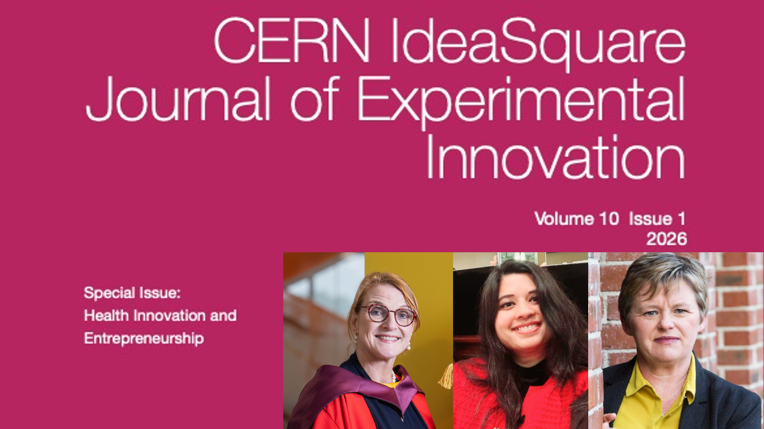 The image shows the cover of the CERN IdeaSquare Journal of Experimental Innovation, Volume 10, issue 1, Special edition, which includes photographs of the authors.